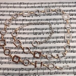 Geometric Silver and Gold Ladies Metal Belt 33" - 40" Waist